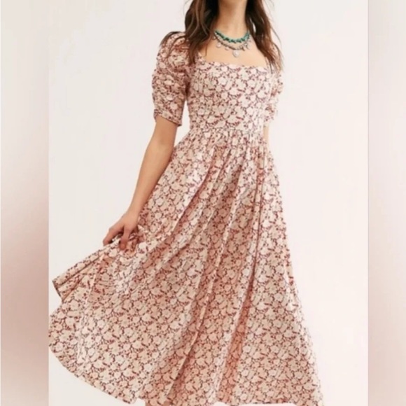 Free People Dresses & Skirts - Free People She’s A Dream Red & Cream Floral Midi Dress - sz 6